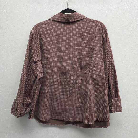 Cato Blouse Shirt Womens 22/24W Brown Pink Polka Dot Stretch 3/4 Sleeve Plus - Picture 5 of 12